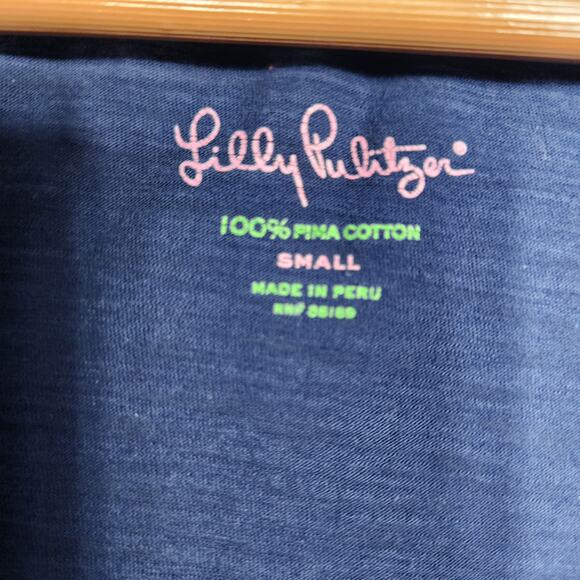 Navy Blue Lilly Pulitzer Racer Back 100% Cotton Tank Top Size Small - Picture 2 of 3